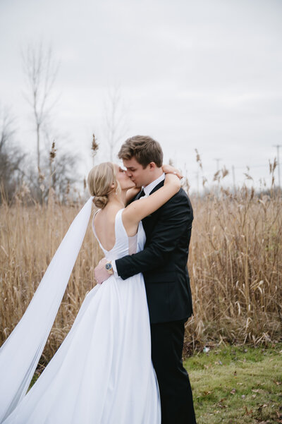 bride and groom at cathedral