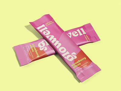 Minimal vitamin bottle packaging design with modern typography and beauty branding aesthetic — Glowwell CPG identity.