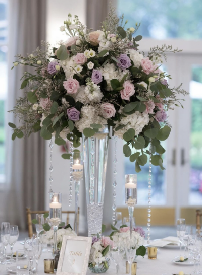 flowers on table at wedding