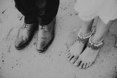 a photo of our feet from our wedding day at the beach in Sri Lanka