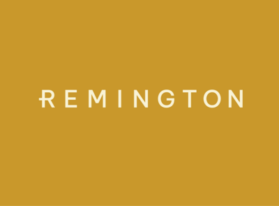Cream Remington logo on a mustard background.