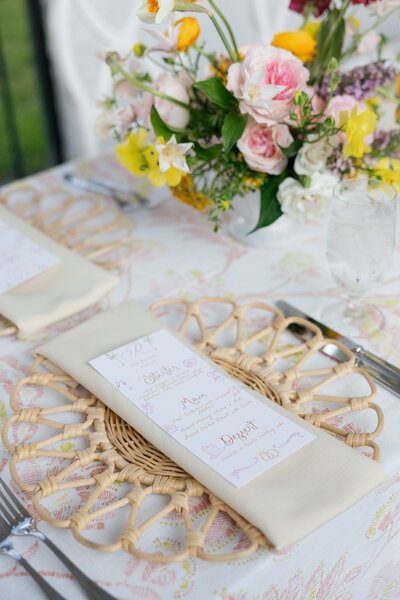 Green invitation suite with pink flowers