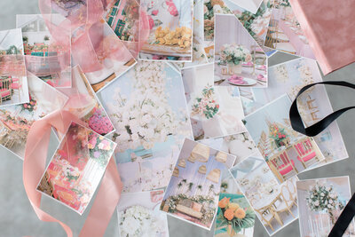 collage of bridal images on a desk