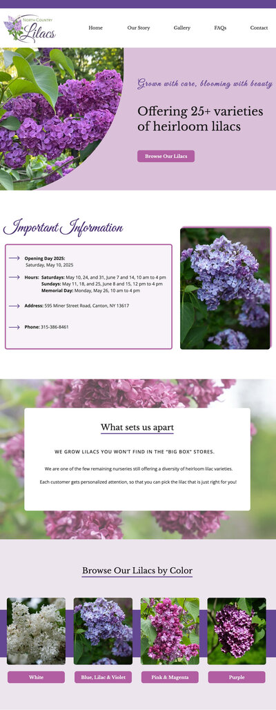 Ipad vertical website mockup of North Country Lilacs site
