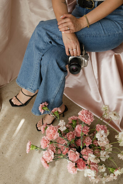 film camera with pink florals