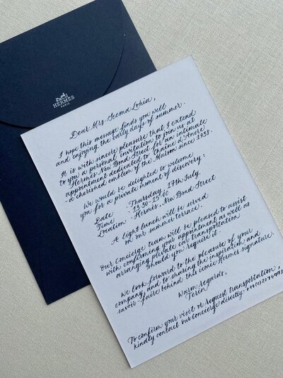 luxury branded calligraphy invites for hermes london