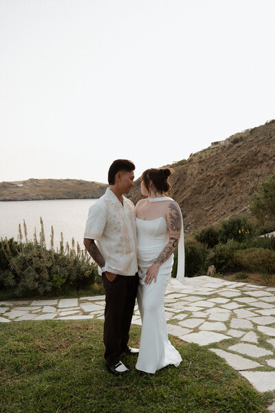 close up of bride and groom