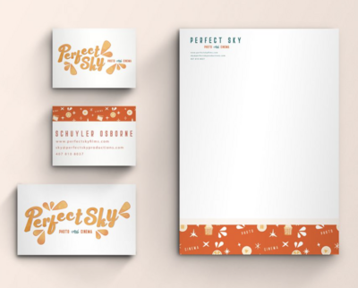 Mockup suite of stationary for a videographer with a fun retro design