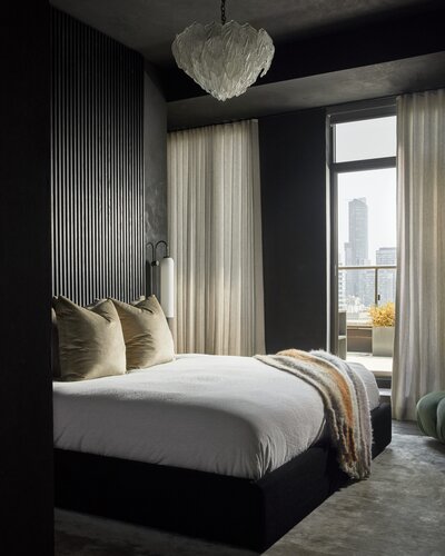 Dark and moody modern bedroom