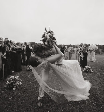 Bride and groom exchanging vows at sunset during a romantic Georgia wedding.