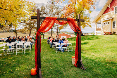 Wedding ceremony arch at Snooze N Fly Farm in Ronan, MT