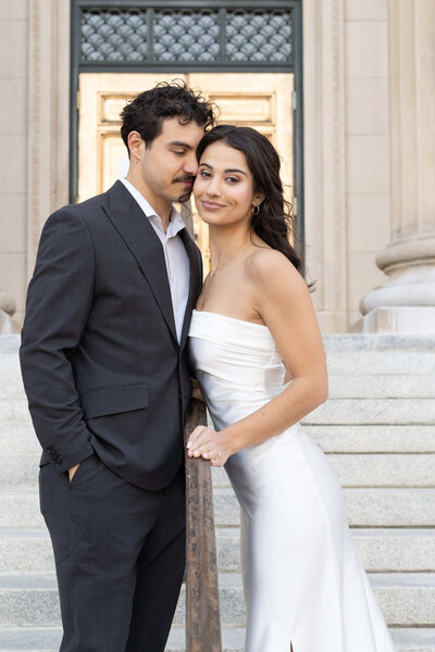 groom kisses bride on cheek at Charleston ceremony