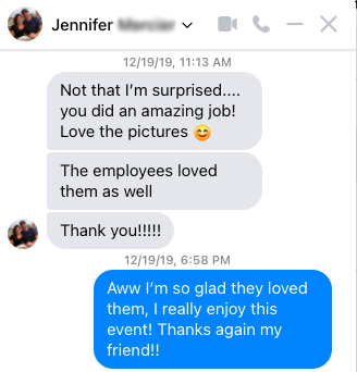 Screen shot of conversation with happy client Jennifer