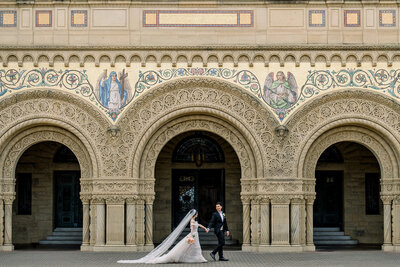 Iconic Stanford Memorial Church captured through Editorial Wedding Photography, emphasizing architectural grandeur.