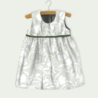 Mockup little dress_Hidden flowers green on white