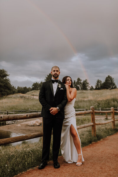 bride and groom mountain top Colorado views
