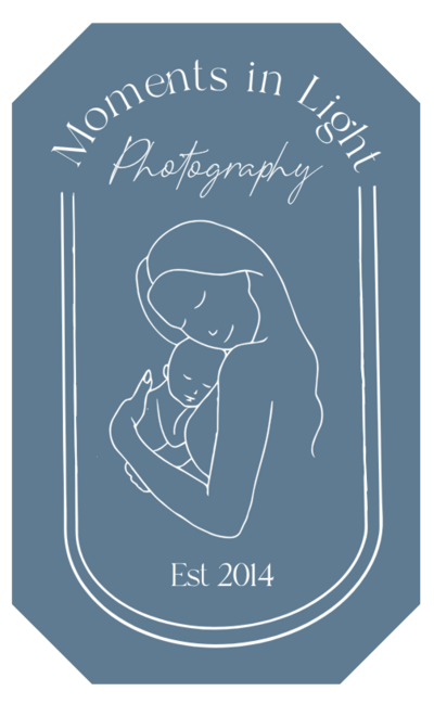 Moments in Light Photography logo with mother cradling baby 