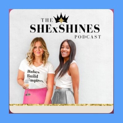 Anna Laura Sommer & Alex Russell standing next to each other for Shex Shines podcast art