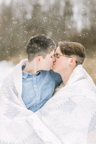 Couples session in the snow by North Carolina photographer