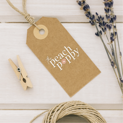 The Peach Poppy branding shown on a store tag.