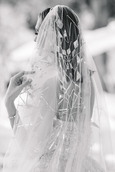 bride with zuhair murad veil at luxury wedding at belmond la residencia mallorca