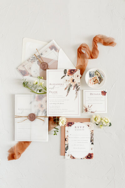 Couple's name imprinted on pocket of invitation