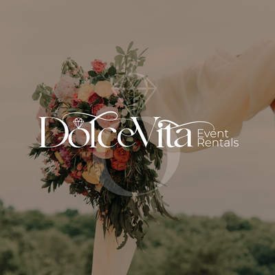Custom branding for an event rentals business, featuring elegant typography and versatile color schemes to cater to special occasions and celebrations.