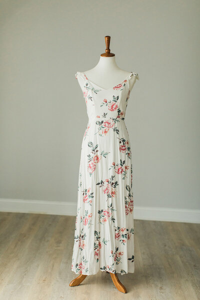 small maxi free people dress in white with pink florals