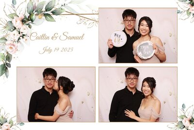 Couple using black and white feature on photobooth prints