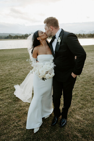 Modern romantic wedding florals for Jenae and Daniel with soft neutral tones, sculptural design, and textural elegance by Summer Robbins Flowers in Central Oregon