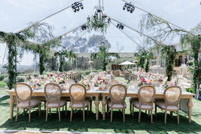 Dinner reception in Montecito for birthday under clear-top tent