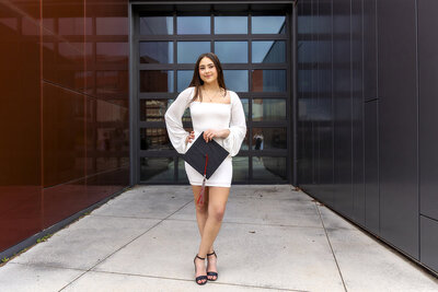 WSU Graduation Photographer outside Fine Arts Museum