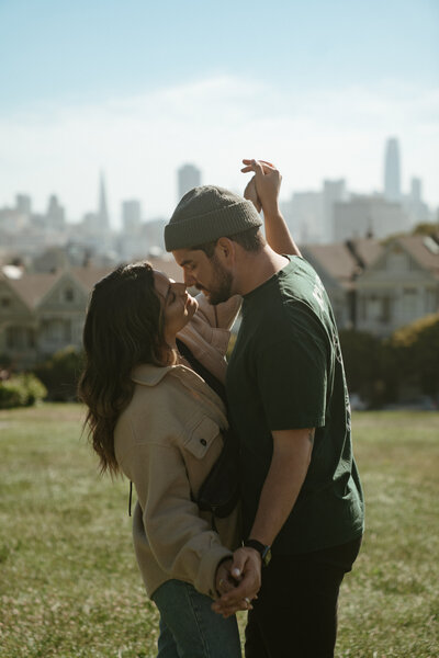 couple walking on dirt path