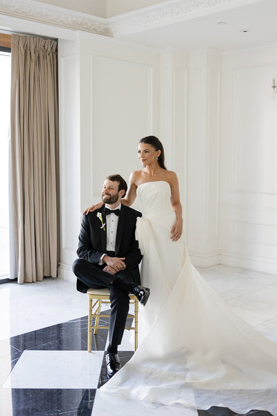 Bride and groom in a luxury editorial wedding portrait captured on film by Dallas and Austin photographer Anna Minton Photo.
