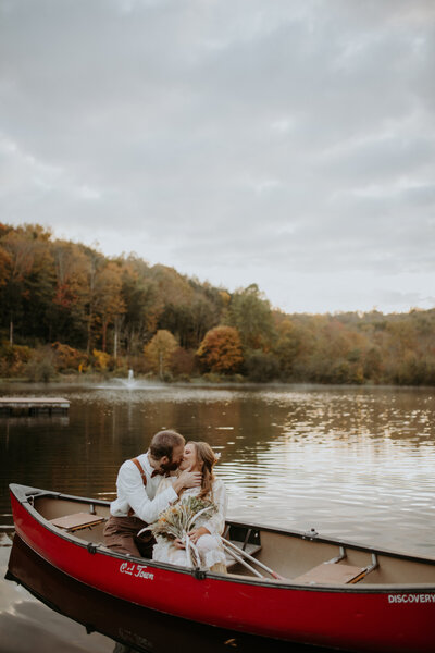 Lake Wedding in PA Canoe