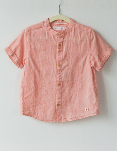 pink boys short sleeved shirt with buttons for boys