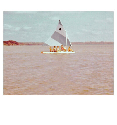 Vintage sail boat on lake