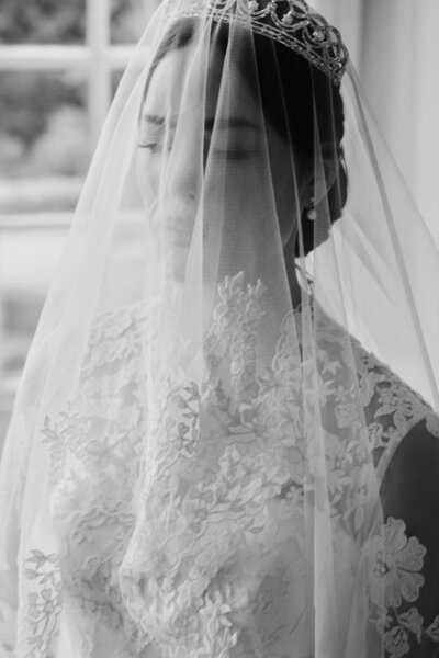 bride looking through veil