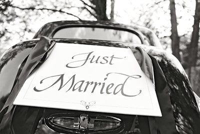 Joy of Life Events wedding planners vintage car with Just Married sign, Grass Valley Wedding Fair