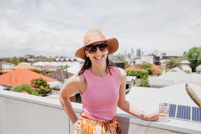 Nutritionist outside with Perth city in the background