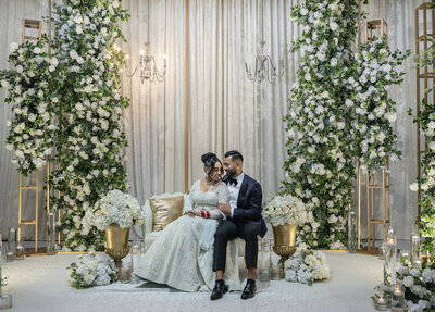 Bride and groom portraits with luxurious decor and details