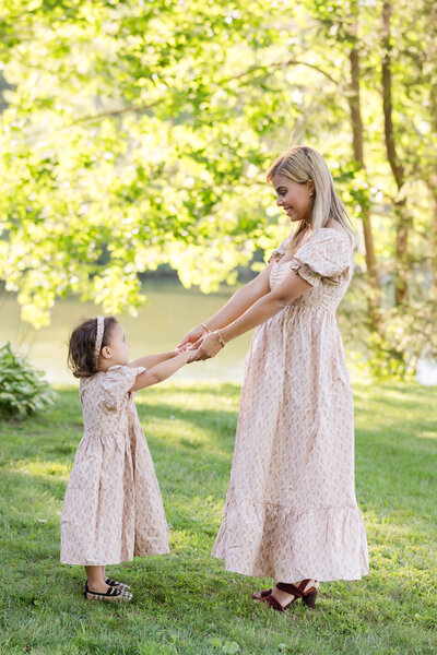 mother and daughter dancing