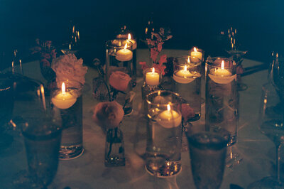 film photo scan of candle lights in Museum Lab Wedding 