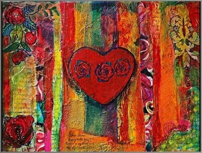 Loving Heart Mixed media art red heart on a background of various colorful patterns