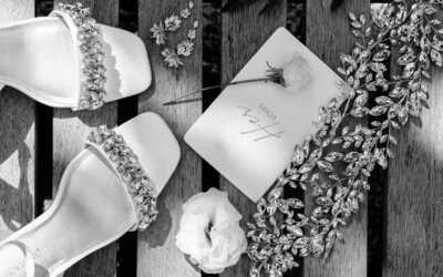 Close up of wedding vows and accessories