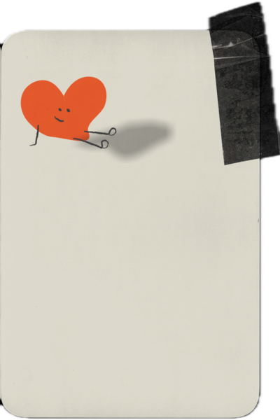 blank playing card with a happy heart sitting down