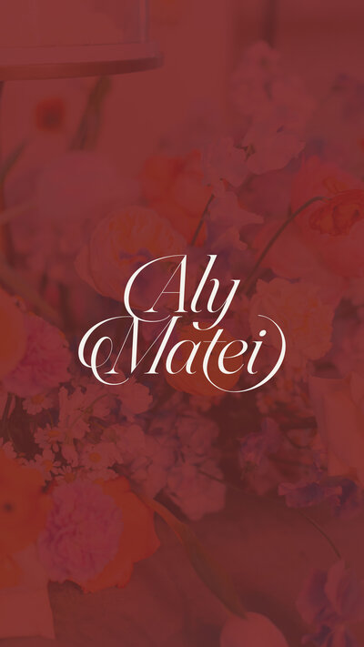 Aly Matei logo on top of an image of flowers with a red overlay