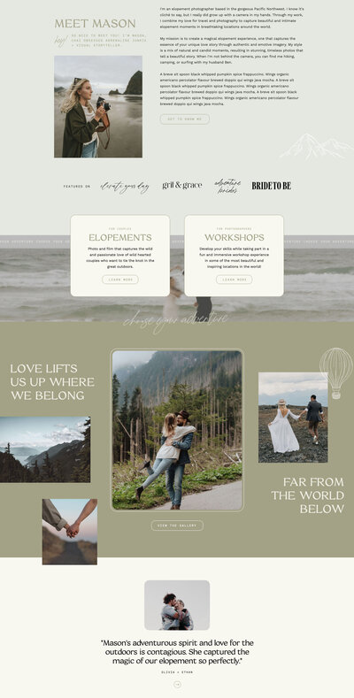 Cascadia Showit Template for Elopement Photographers
