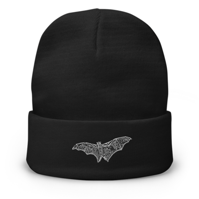 Embroidered Bat Black Beanie