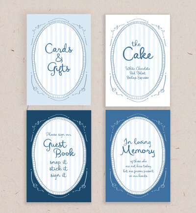 4 options for small signage for your wedding, cake sign, gifts sign, guest bok sign, memory sign